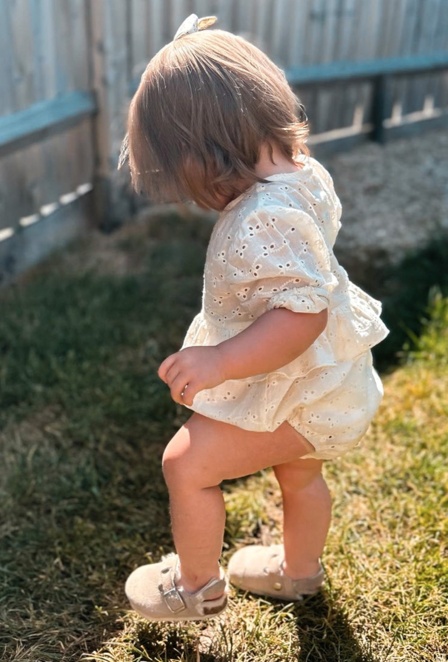 BRODERIE ANGLAISE SHORT SLEEVED ROMPER IN CREAM - Vintage Blossom