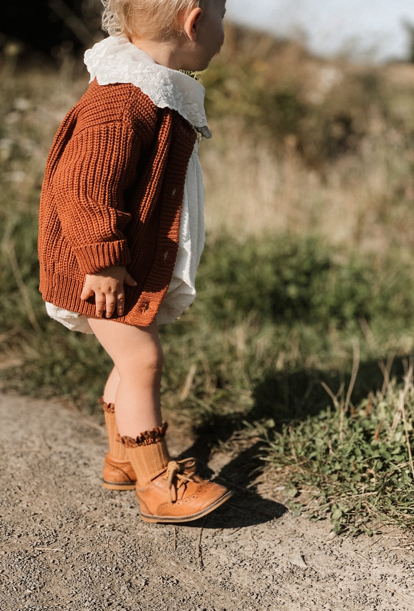 COTTON CHUNKY KNIT CARDIGAN IN COPPER - Vintage Blossom