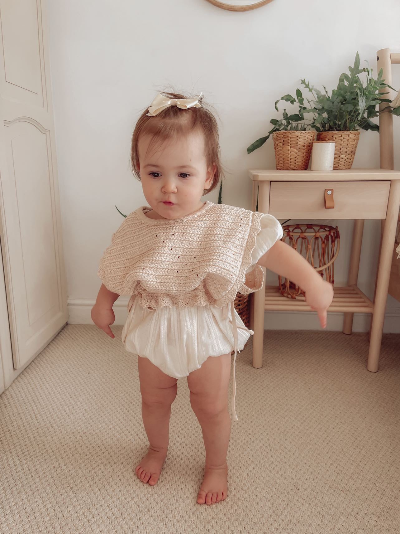 EVELYN KNIT TIE VEST IN BEIGE - Vintage Blossom