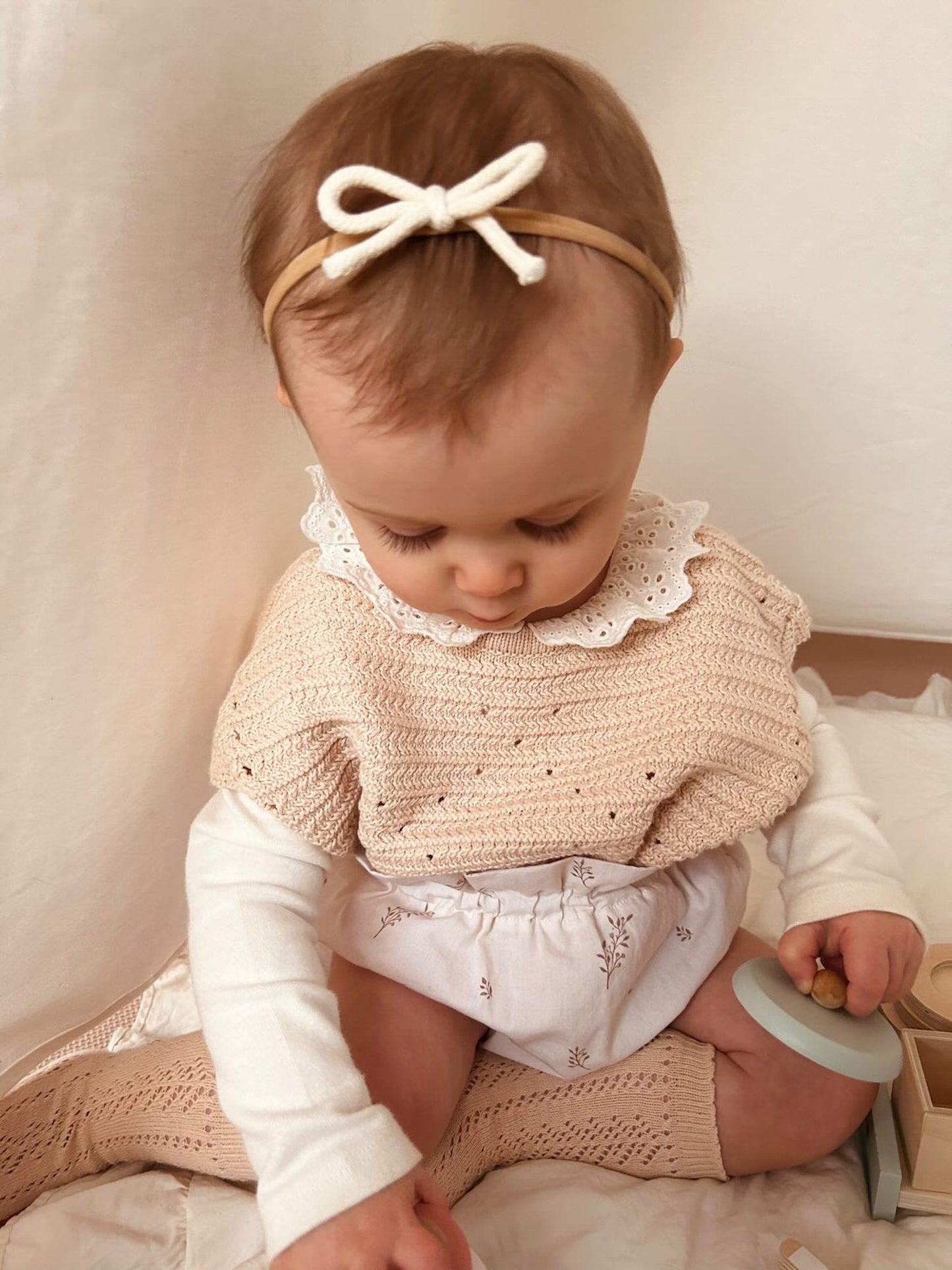 EVELYN KNIT TIE VEST IN BEIGE - Vintage Blossom
