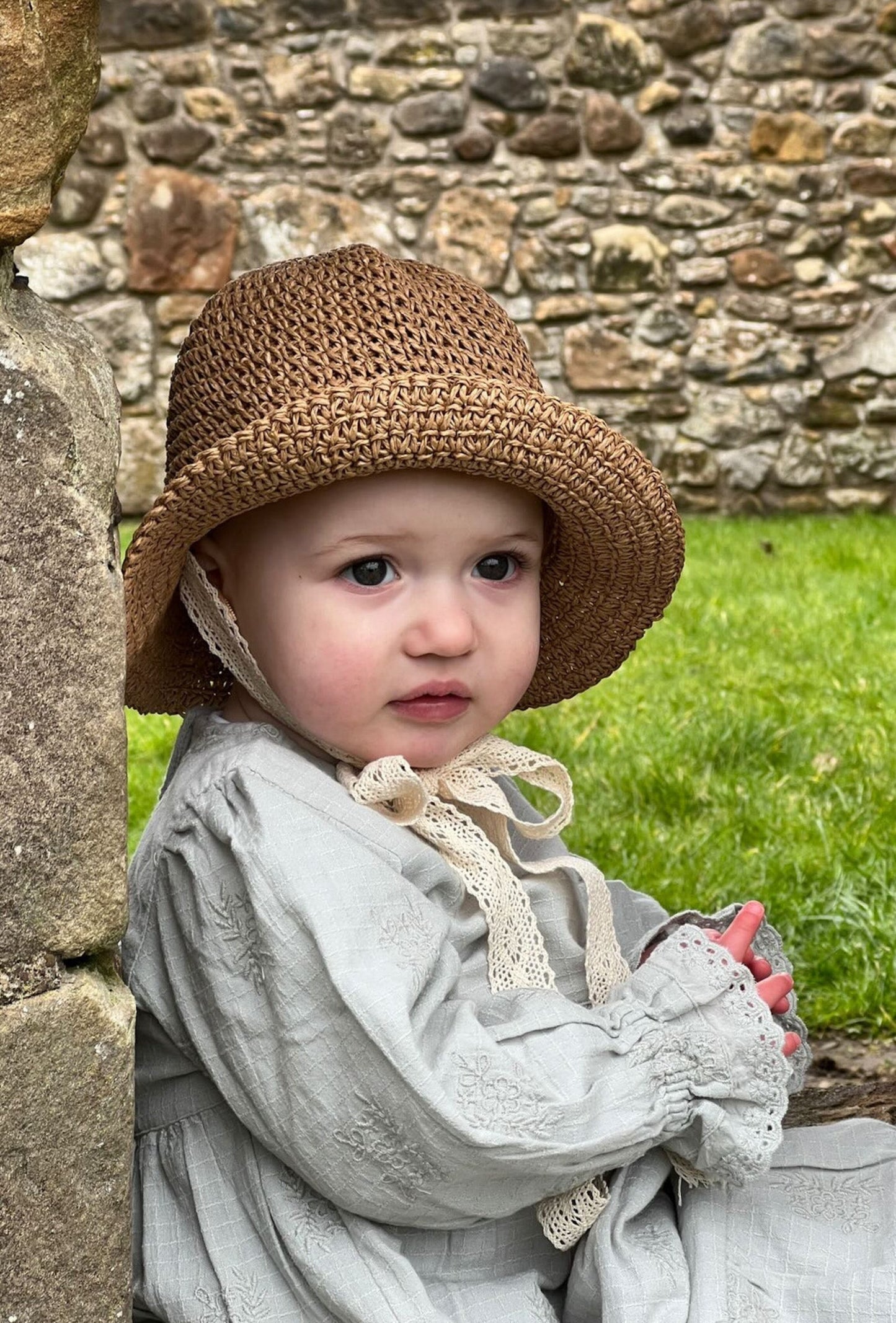 WICKER LACE TIE BONNET HAT - 2 COLOURS - Vintage Blossom