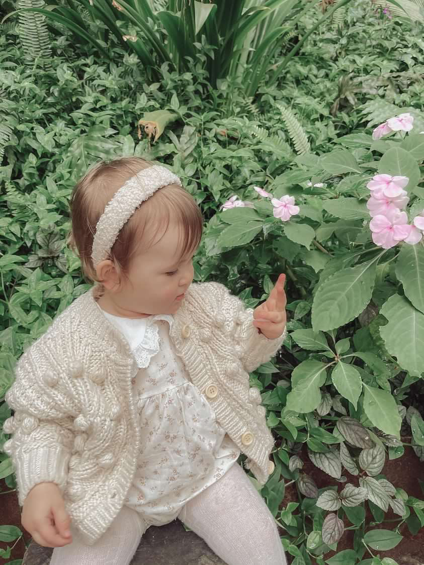 BRIDGET OVERSIZED POM POM CHUNKY KNIT CARDIGAN - Vintage Blossom