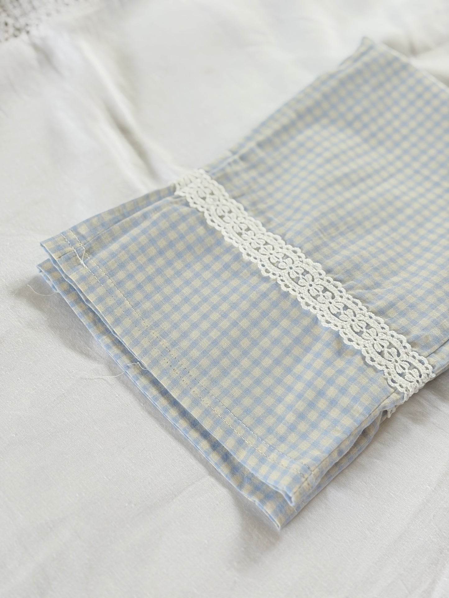 Girls blue and white gingham wide leg trousers