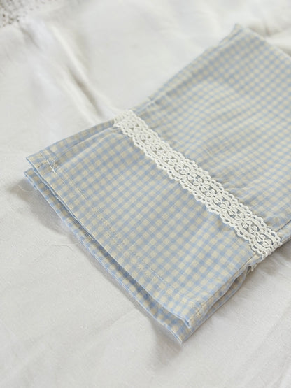Girls blue and white gingham wide leg trousers