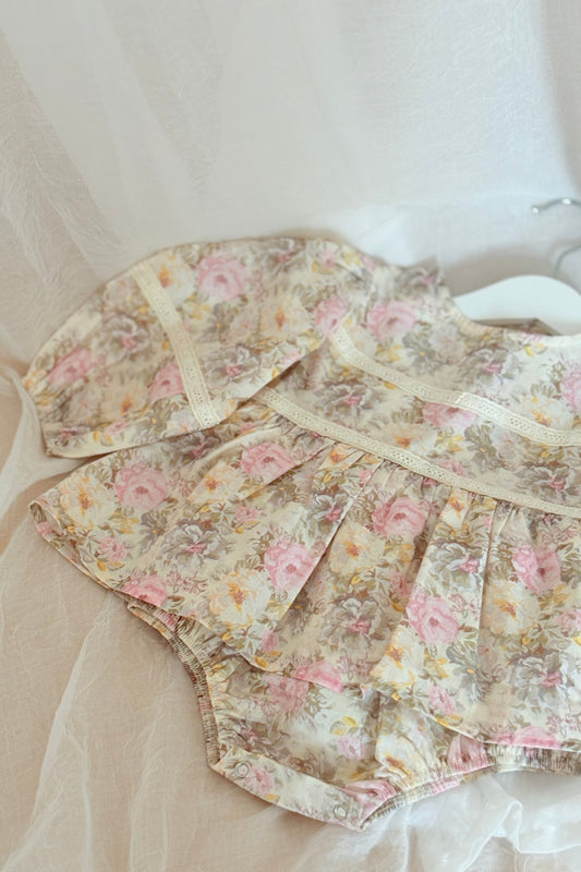 PINK/BEIGE FLORAL ROMPER - Vintage Blossom