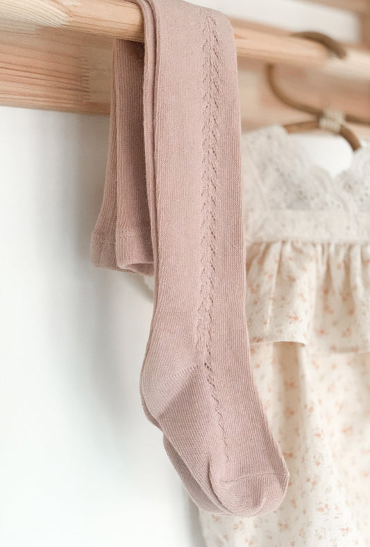 SOFT KNITTED SIDE OPENWORK TIGHTS IN VINTAGE ROSE - Vintage Blossom