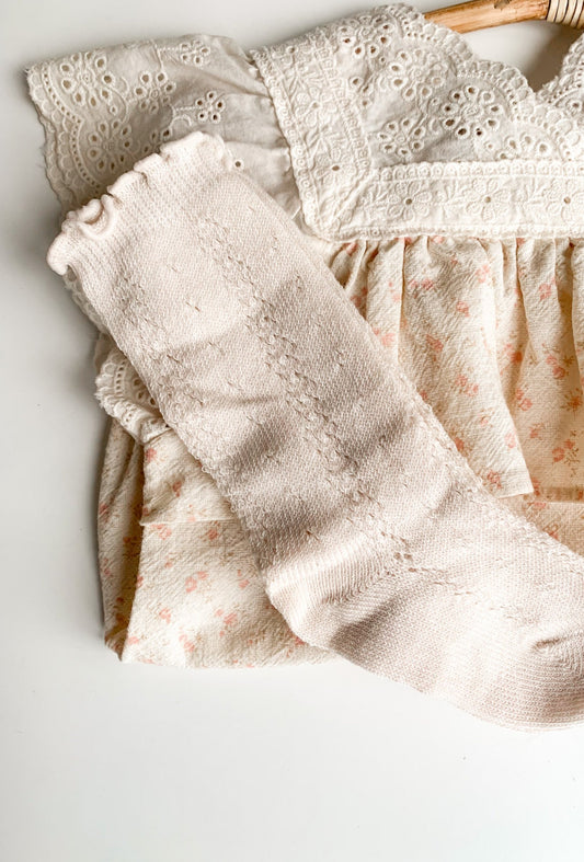 OPENWORK KNEE HIGH FRILL SOCK IN MILK - Vintage Blossom