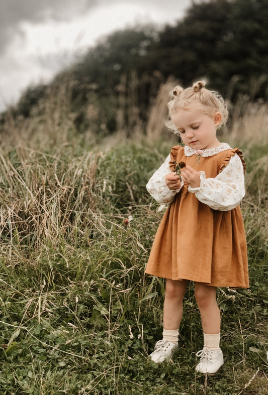 SLEEVELESS FRILL COTTON DRESS IN CHESTNUT - Vintage Blossom