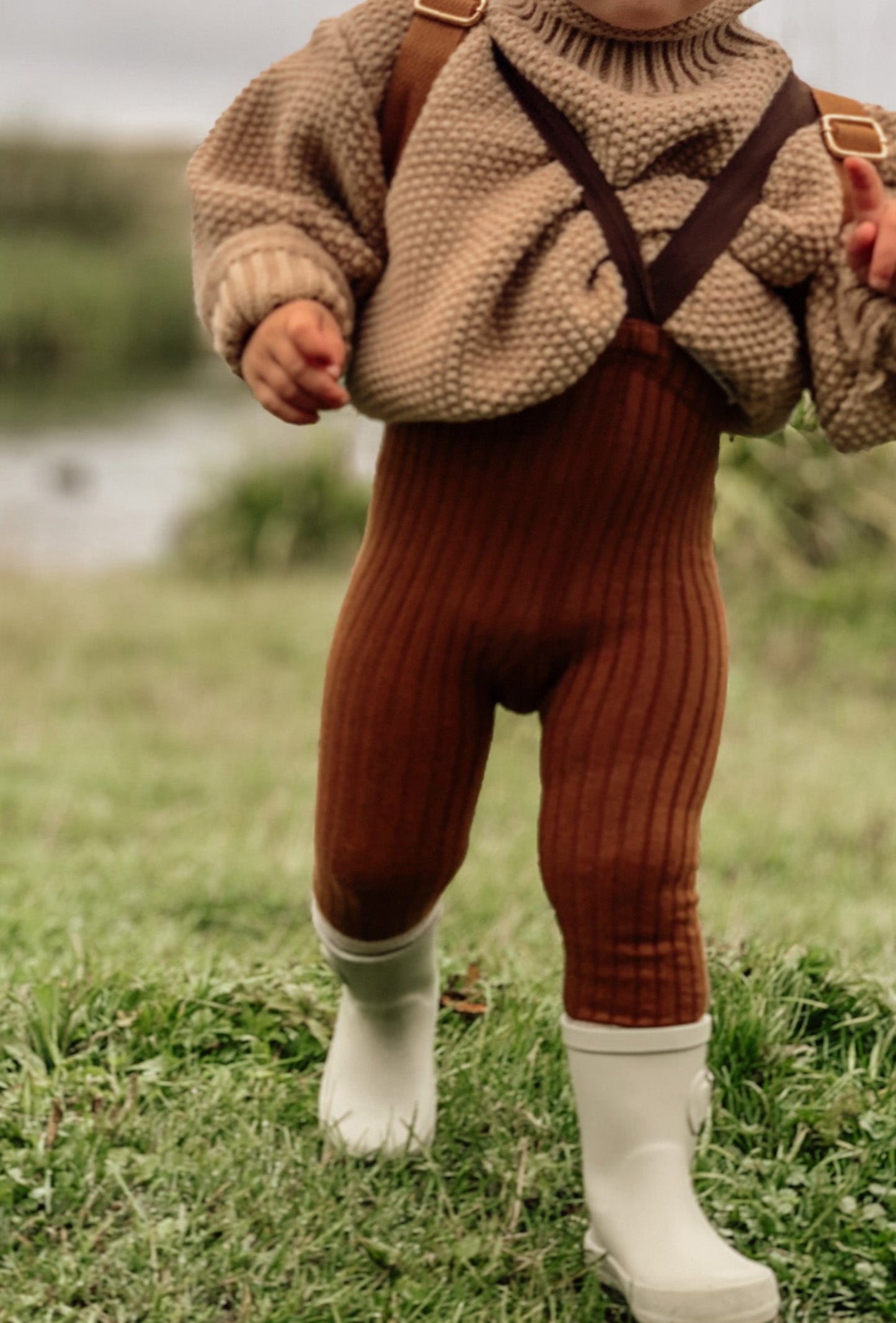 RIBBED BRACED SUSPENDER LEGGINGS - Vintage Blossom
