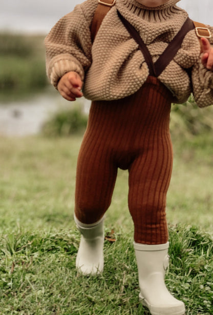 RIBBED BRACED SUSPENDER LEGGINGS - Vintage Blossom