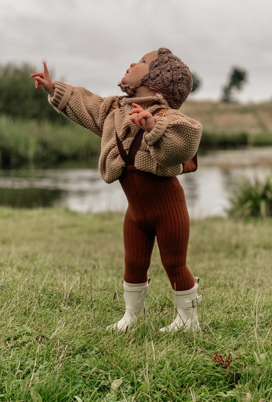 RIBBED BRACED SUSPENDER LEGGINGS - Vintage Blossom
