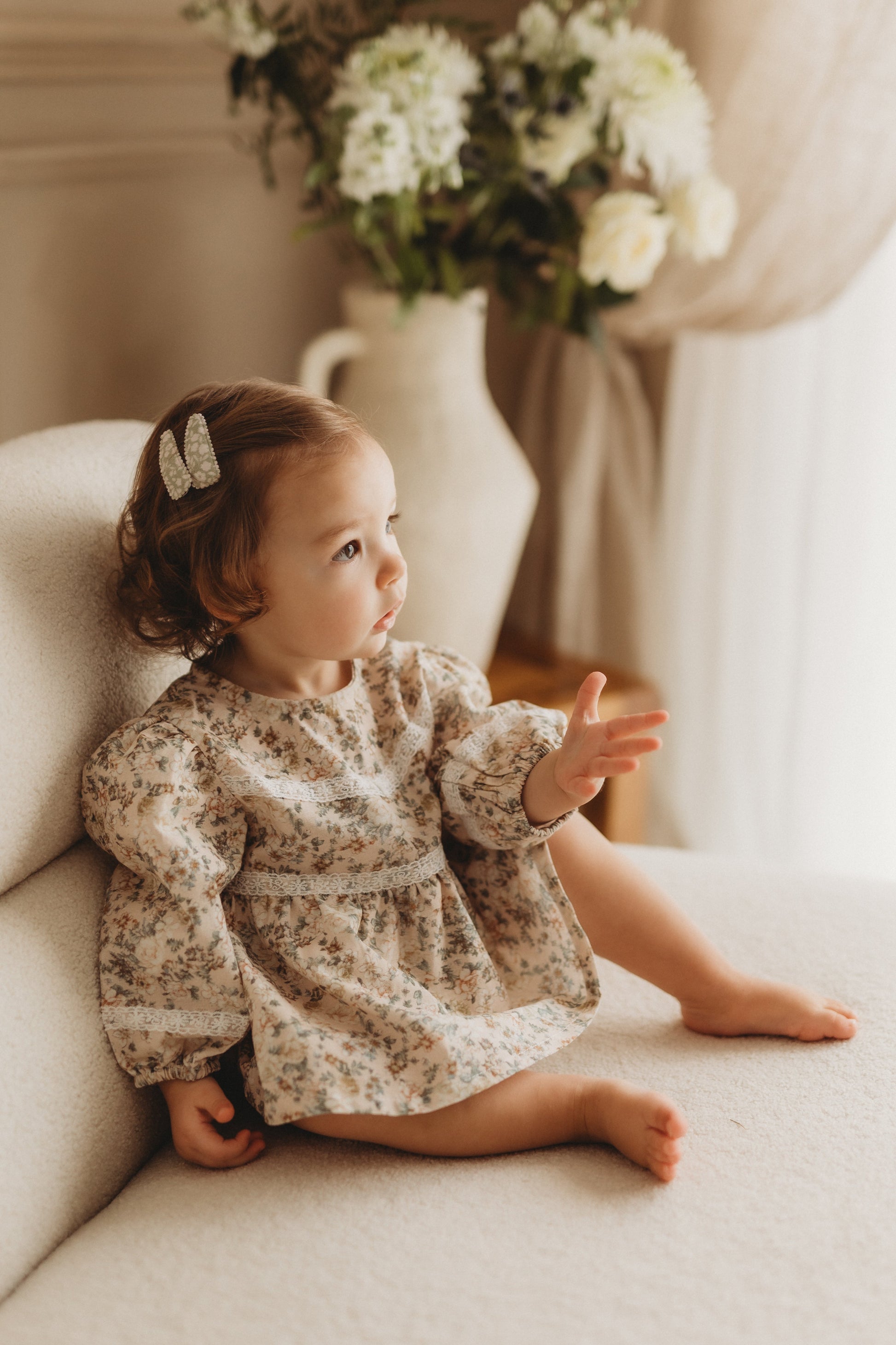 Beige/green floral romper dress