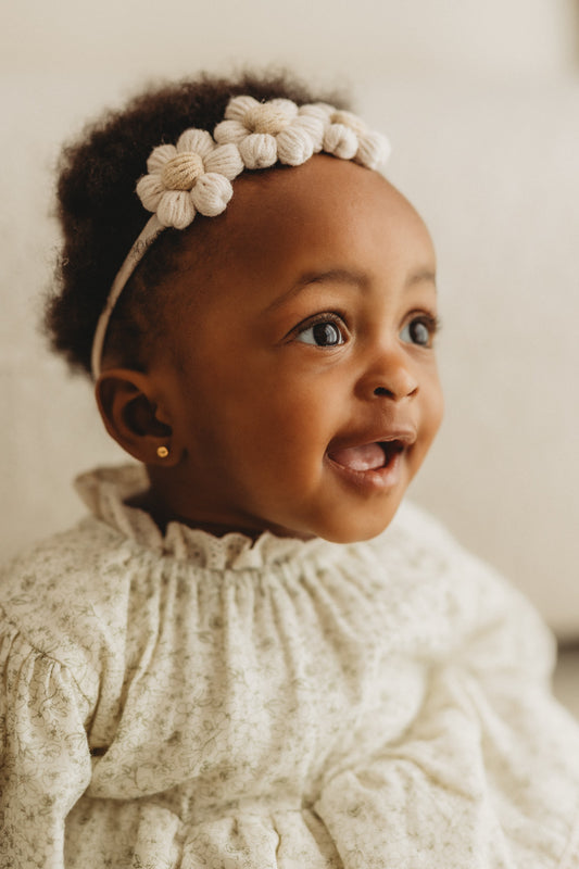 Baby girls cream and khaki floral print romper