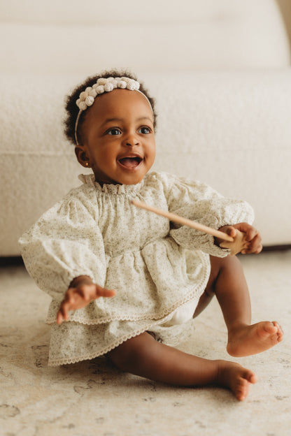Baby girls cream and khaki floral print romper
