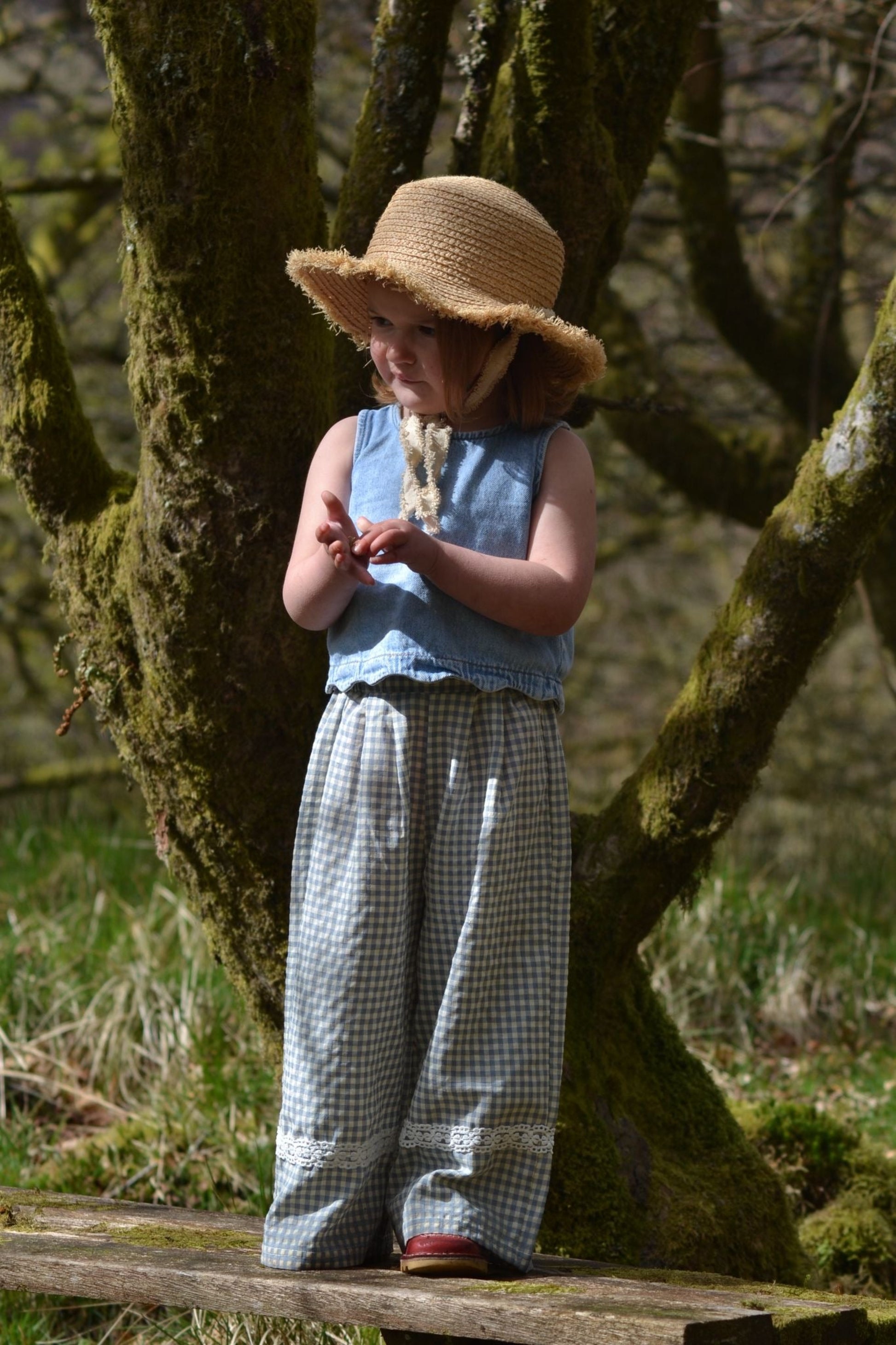 Girls gingham wide leg trousers