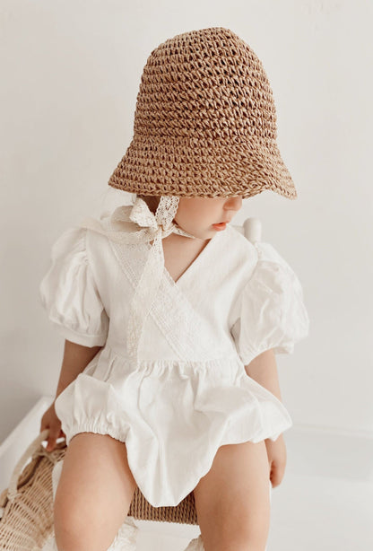 WICKER LACE TIE BONNET HAT - 2 COLOURS - Vintage Blossom