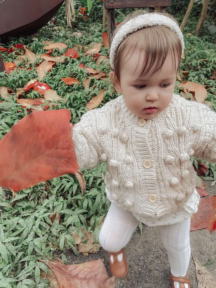 BRIDGET OVERSIZED POM POM CHUNKY KNIT CARDIGAN - Vintage Blossom
