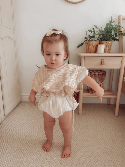 EVELYN KNIT TIE VEST IN BEIGE - Vintage Blossom