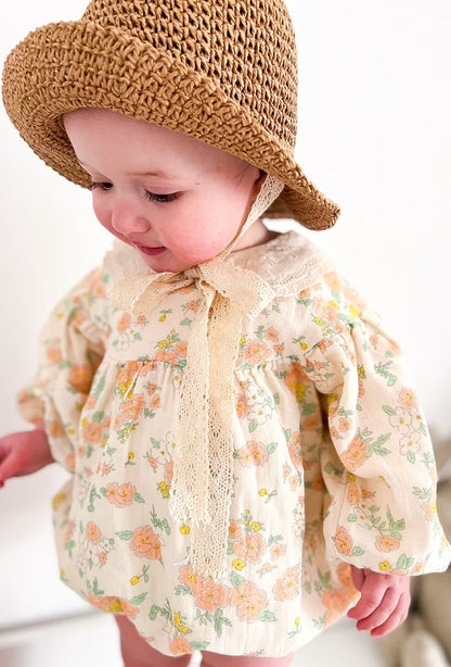 WICKER LACE TIE BONNET HAT - 2 COLOURS - Vintage Blossom
