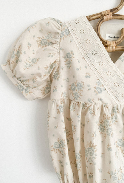 WILLOW LACE TRIM FLORAL ROMPER - Vintage Blossom