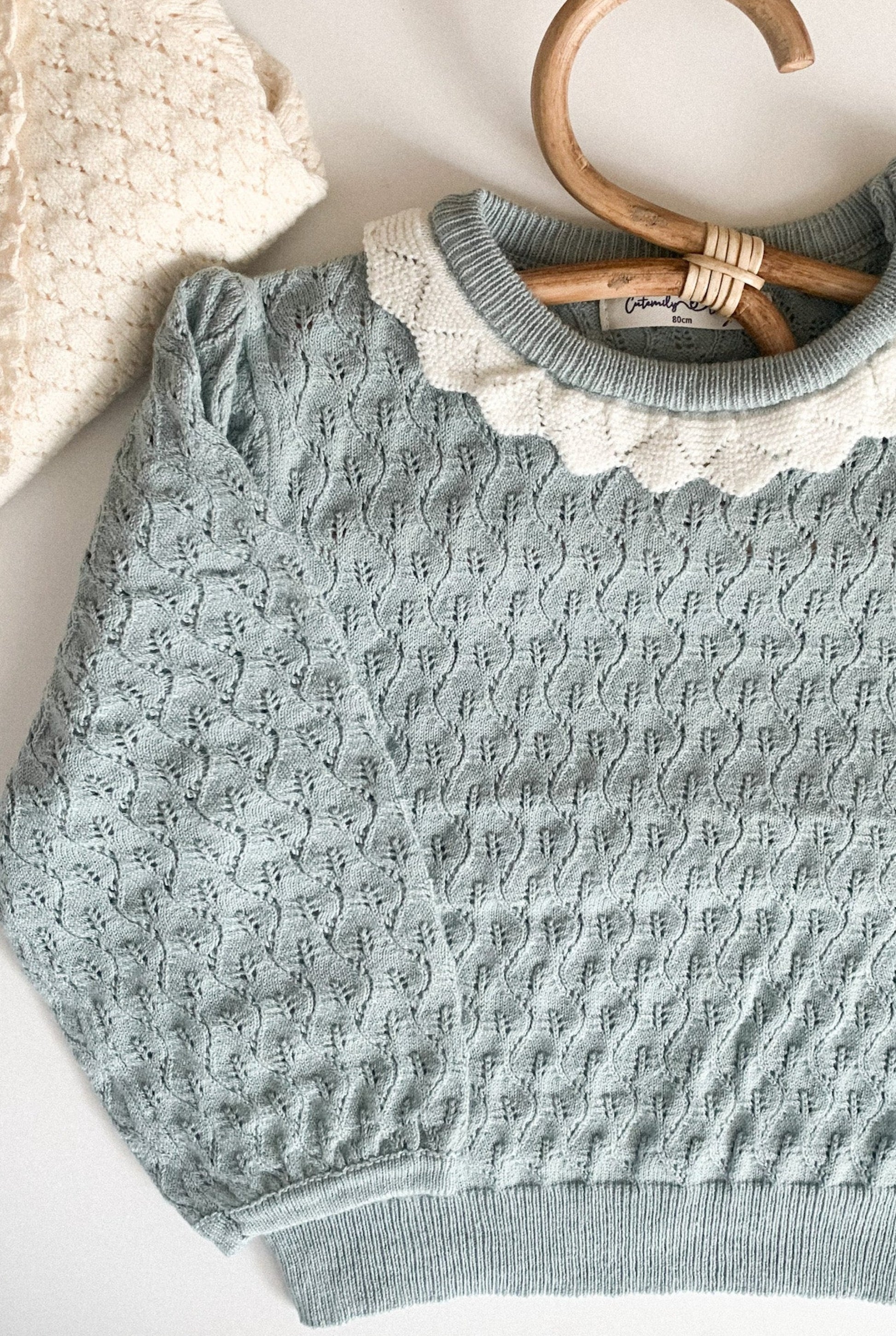 HATTIE FINE KNIT JUMPER IN BLUE SAGE - Vintage Blossom