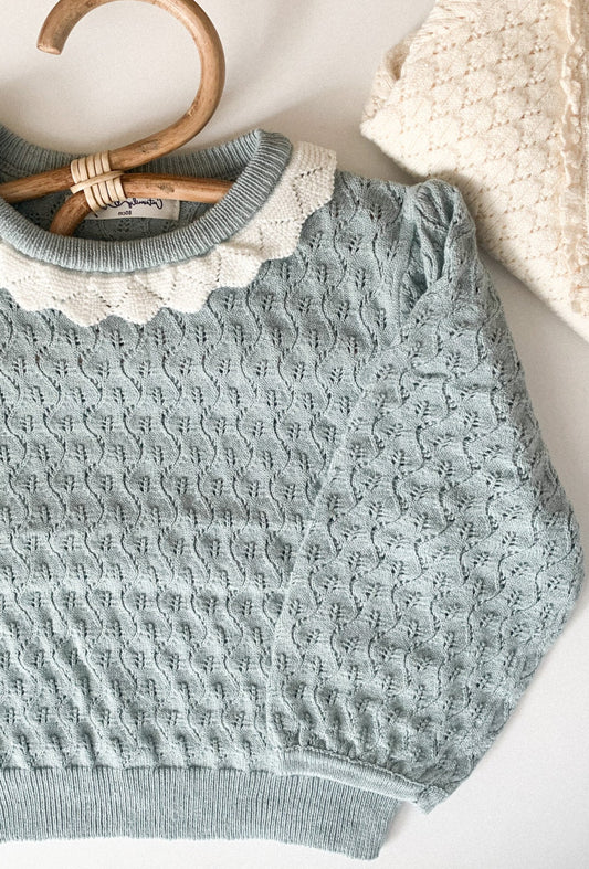 HATTIE FINE KNIT JUMPER IN BLUE SAGE - Vintage Blossom