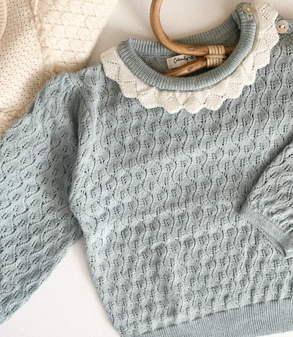 HATTIE FINE KNIT JUMPER IN BLUE SAGE - Vintage Blossom