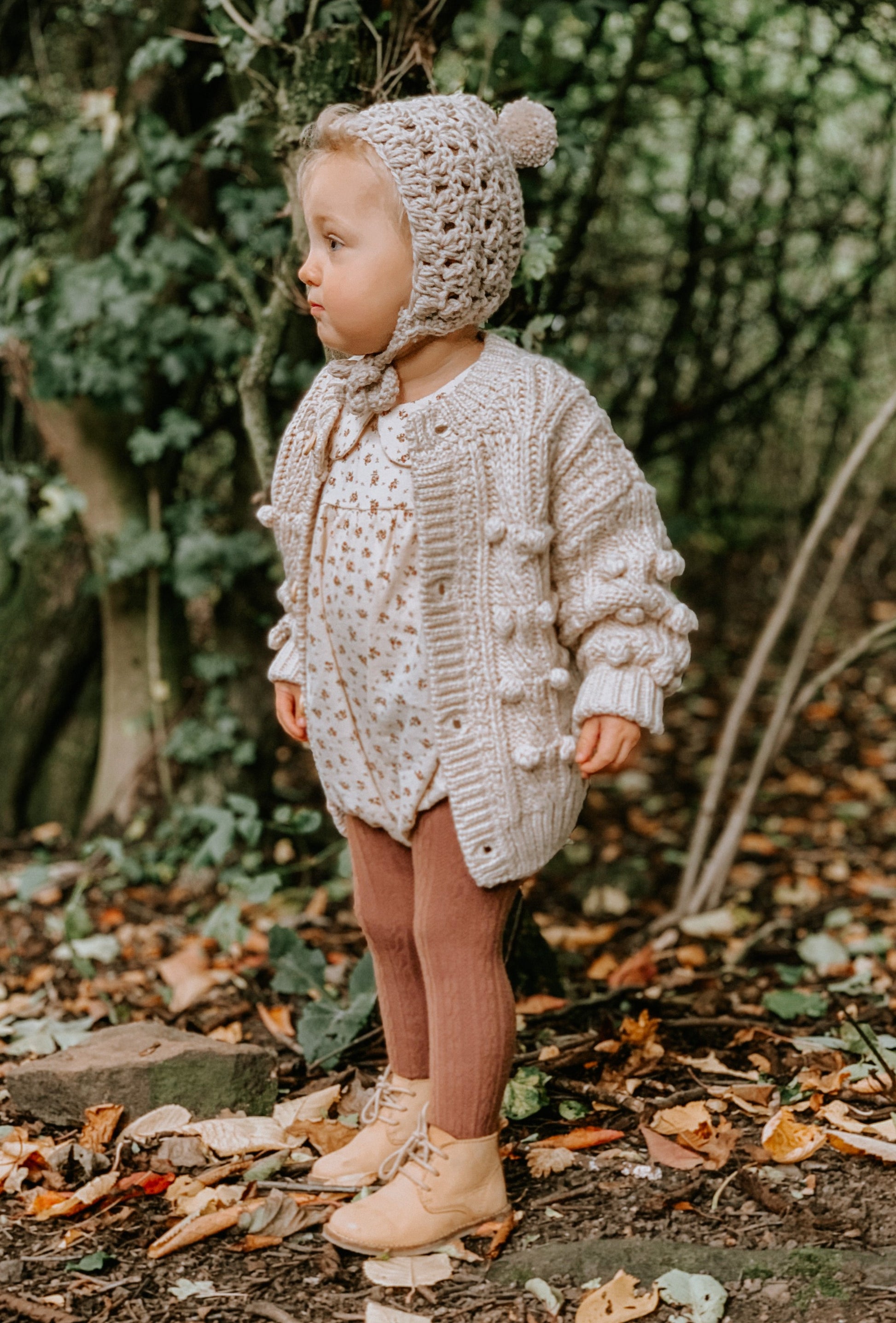 BRIDGET OVERSIZED POM POM CHUNKY KNIT CARDIGAN - Vintage Blossom
