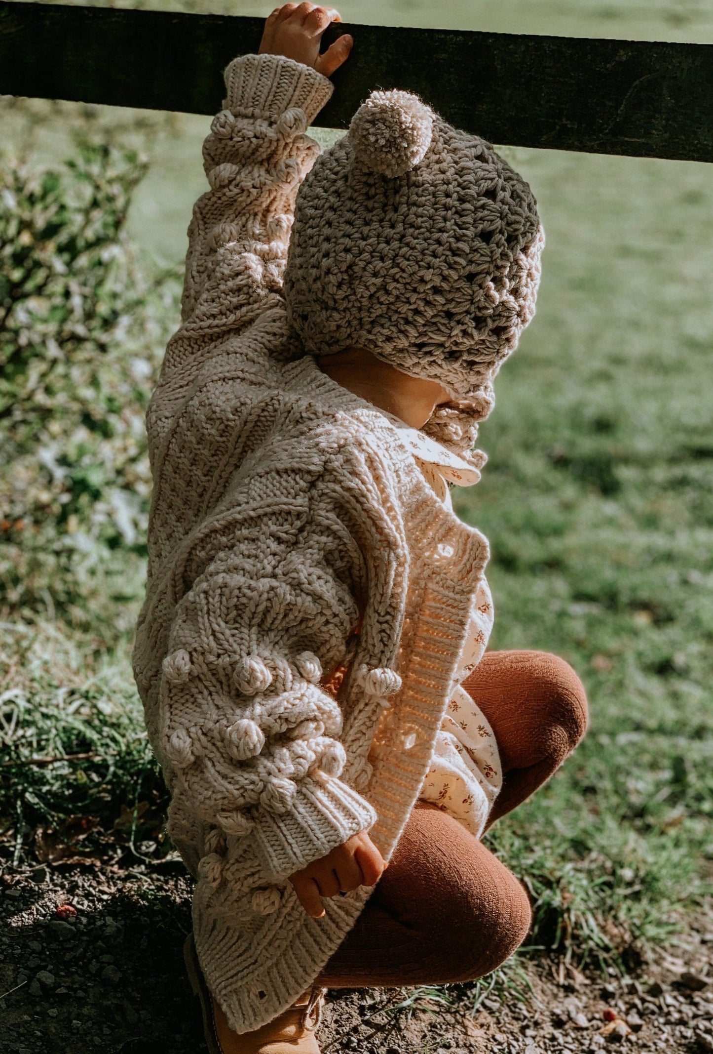 BRIDGET OVERSIZED POM POM CHUNKY KNIT CARDIGAN - Vintage Blossom