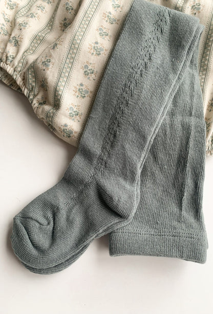 SOFT KNITTED SIDE OPENWORK TIGHTS IN DARK SAGE - Vintage Blossom