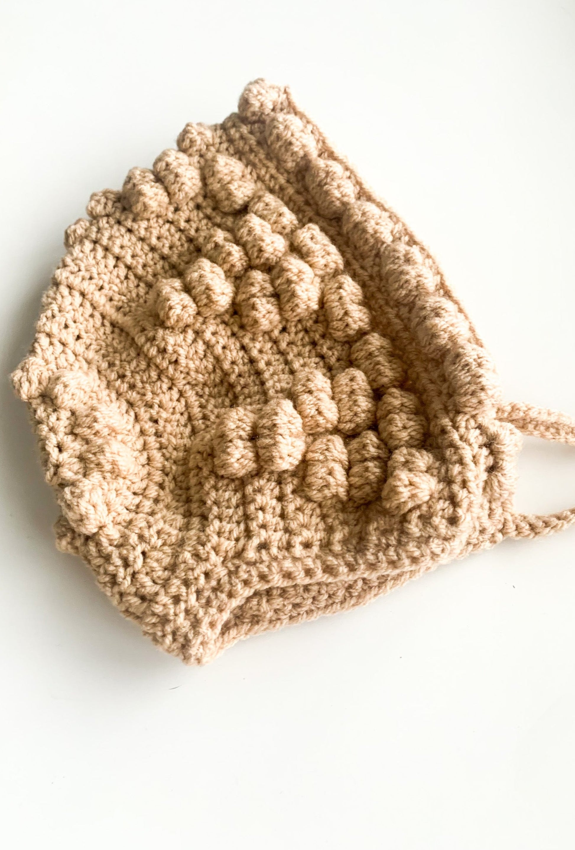 HAND CROCHET POM POM BONNET IN SAND - Vintage Blossom