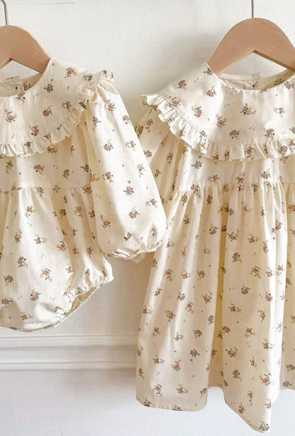 DOROTHY NEUTRAL OVERSIZED COLLAR ONE PIECE DRESS - Vintage Blossom