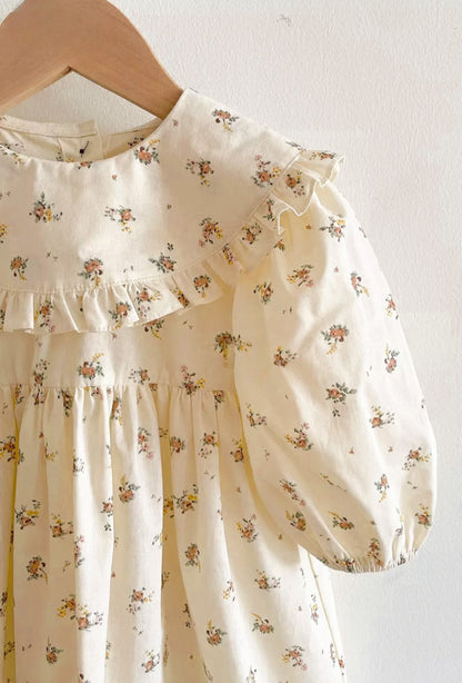 DOROTHY NEUTRAL OVERSIZED COLLAR ONE PIECE DRESS - Vintage Blossom