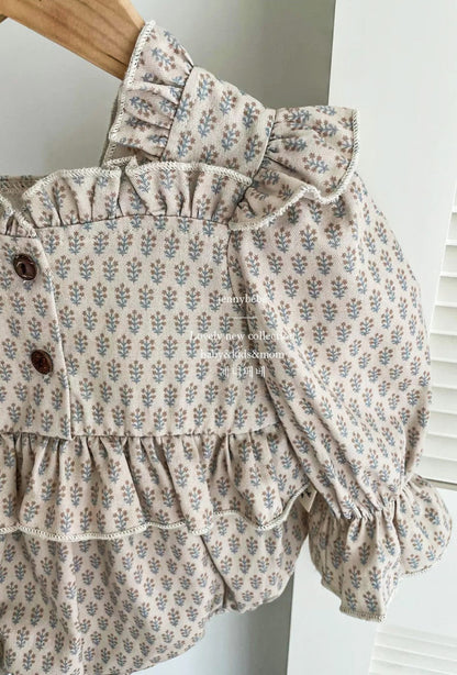 BEATRICE VINTAGE PRINT RUFFLE TUTU ROMPER - Vintage Blossom