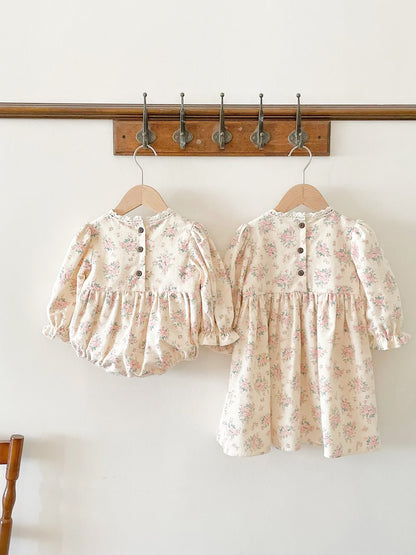 JULIET BRUSHED COTTON FLORAL SIBLING DRESS ONE-PIECE - Vintage Blossom