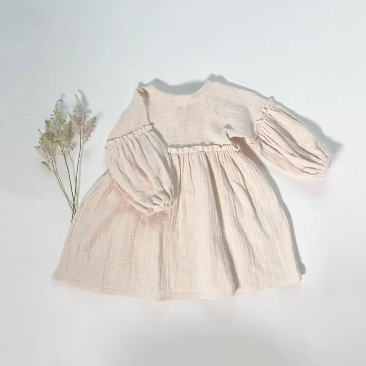 EDITH MUSLIN TIE BACK DRESS IN BEIGE ROSE - Vintage Blossom