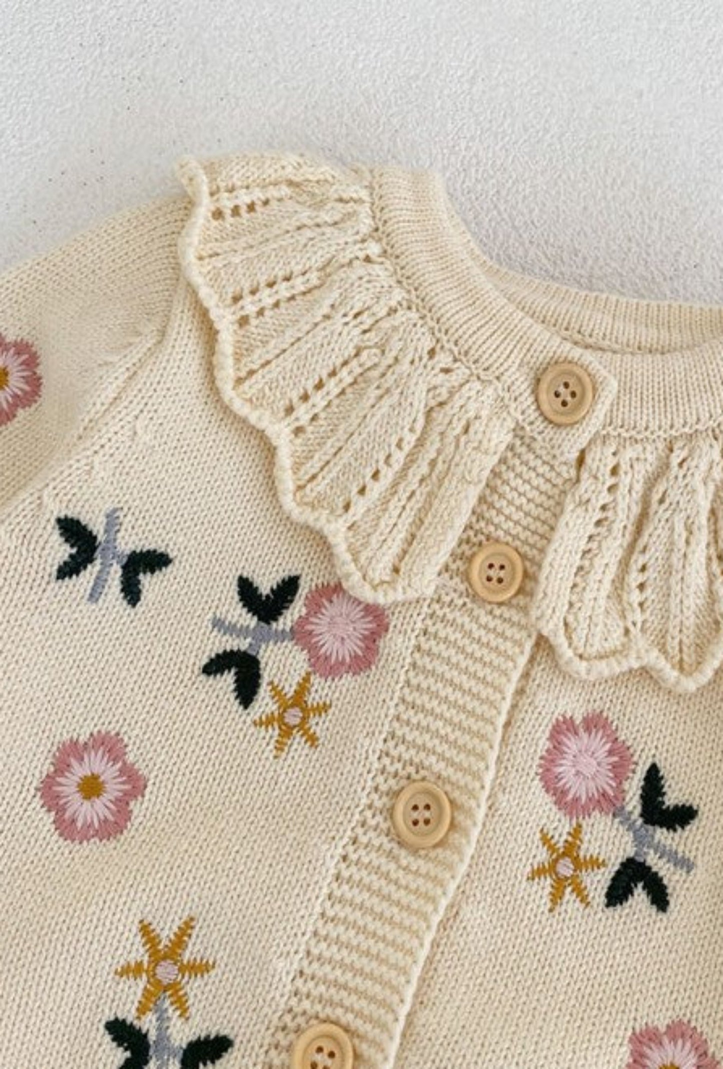 LIBBY FLORAL EMBROIDERED COLLAR CARDIGAN - Vintage Blossom