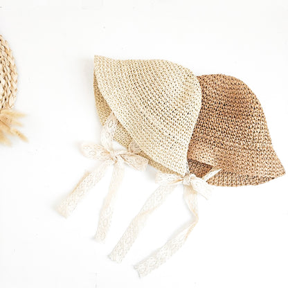 WICKER LACE TIE BONNET HAT - 2 COLOURS - Vintage Blossom