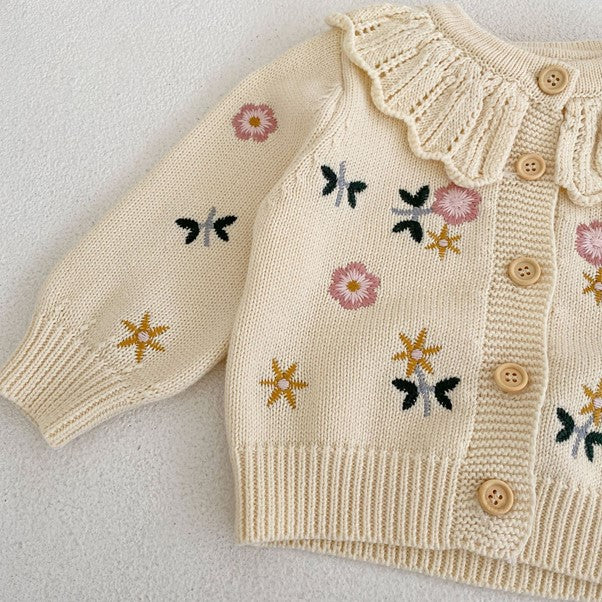 LIBBY FLORAL EMBROIDERED COLLAR CARDIGAN - Vintage Blossom