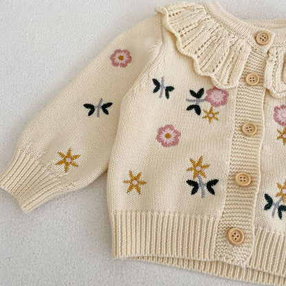 LIBBY FLORAL EMBROIDERED COLLAR CARDIGAN - Vintage Blossom