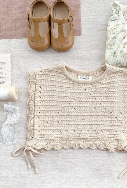 NIEVE KNIT TIE VEST IN BEIGE - Vintage Blossom